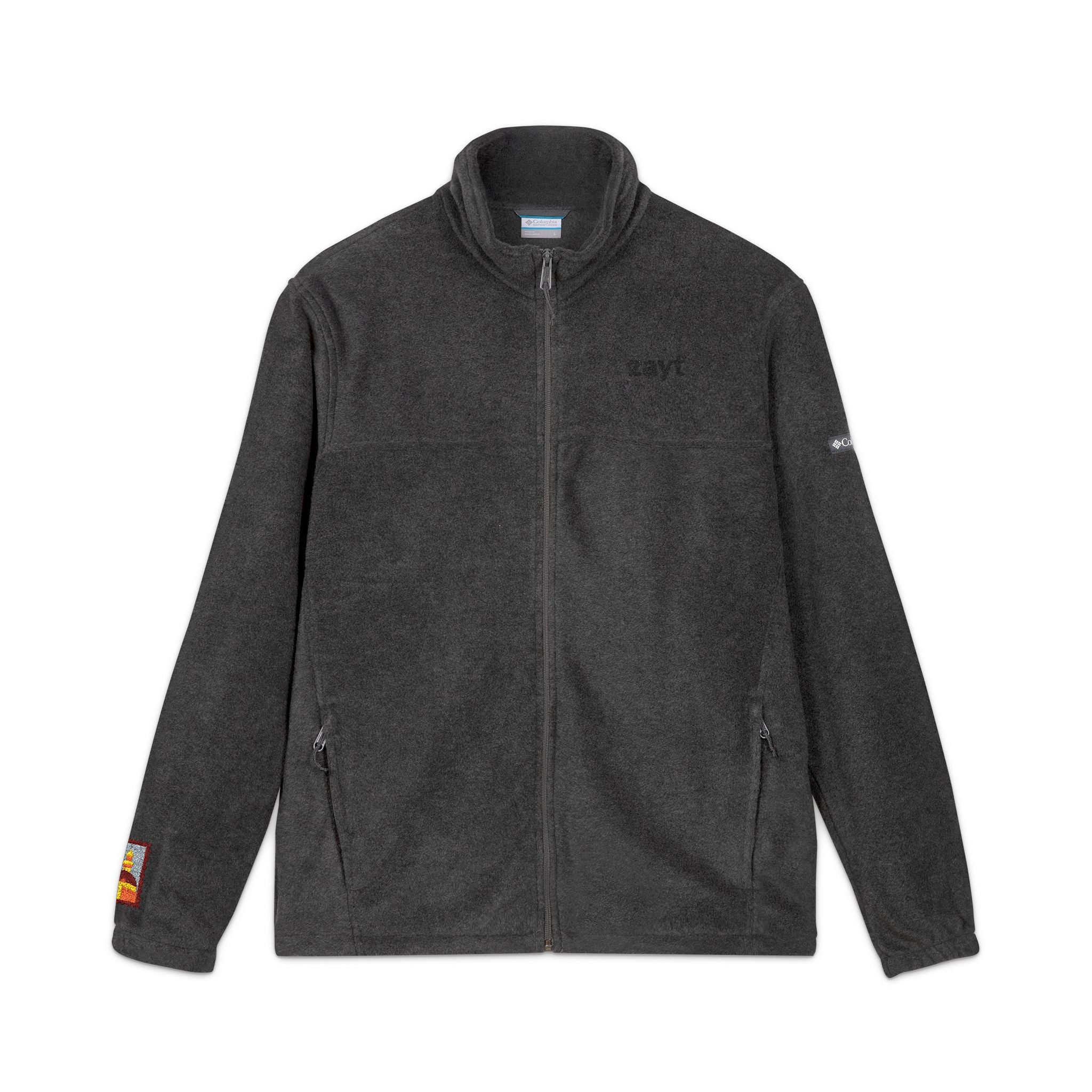 Embroidered Columbia Fleece Jacket — Minimal 'SAY?' Chest Patch, Cozy Outdoor Layer